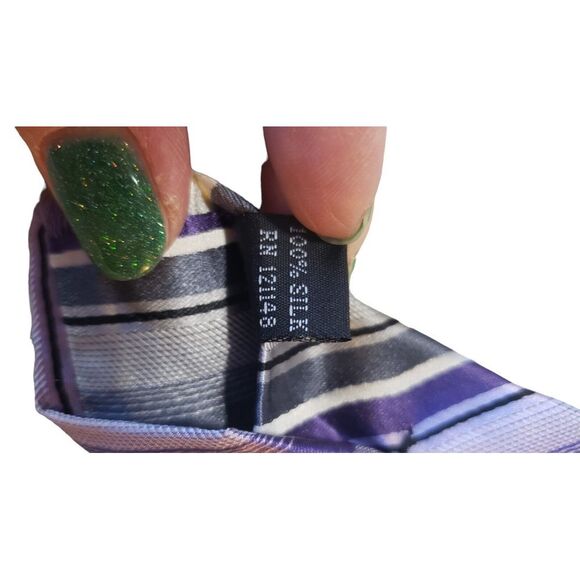CK Calvin Klein Purple Gray Striped 100% Silk Men's Neck Tie - Picture 7 of 10